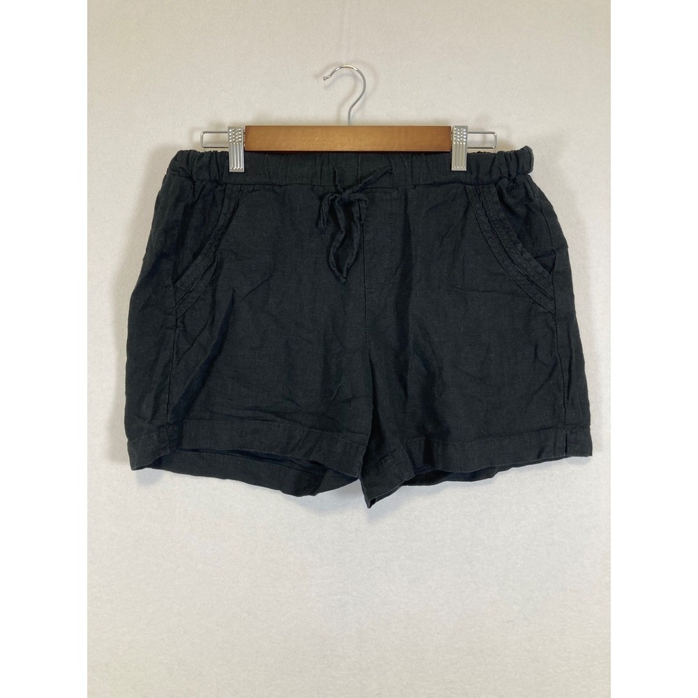 Briggs Linen Blend Shorts Womens Medium Black Elastic Drawstring Relaxed 1665534